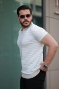 Erkek Kısa Kollu çizgi Desenli örme Kumaş Tshirt resmi